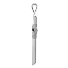 14K White Gold Cross Pendant with Polished 3D Tube Wrap Design