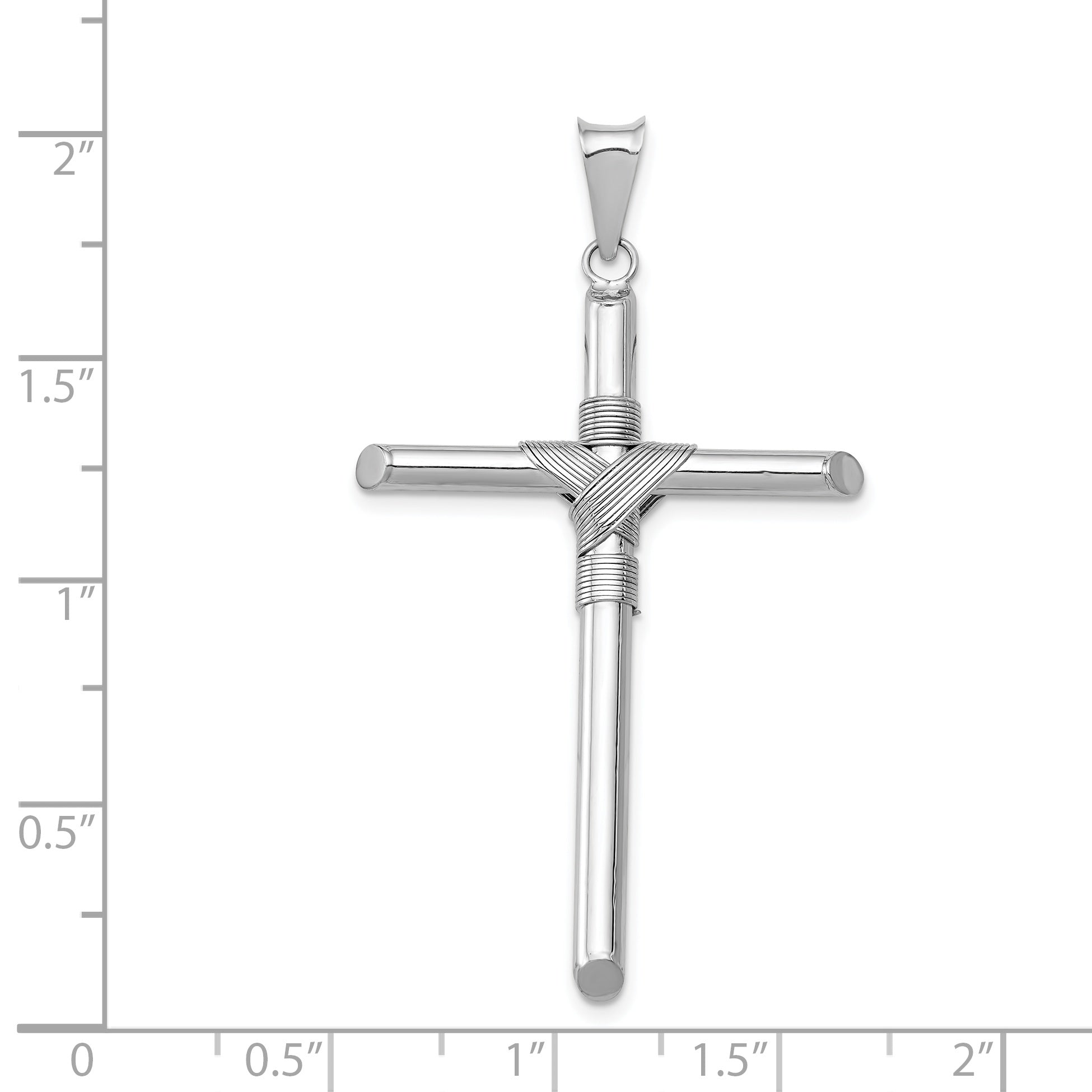 14K White Gold Cross Pendant with Polished 3D Tube Wrap Design