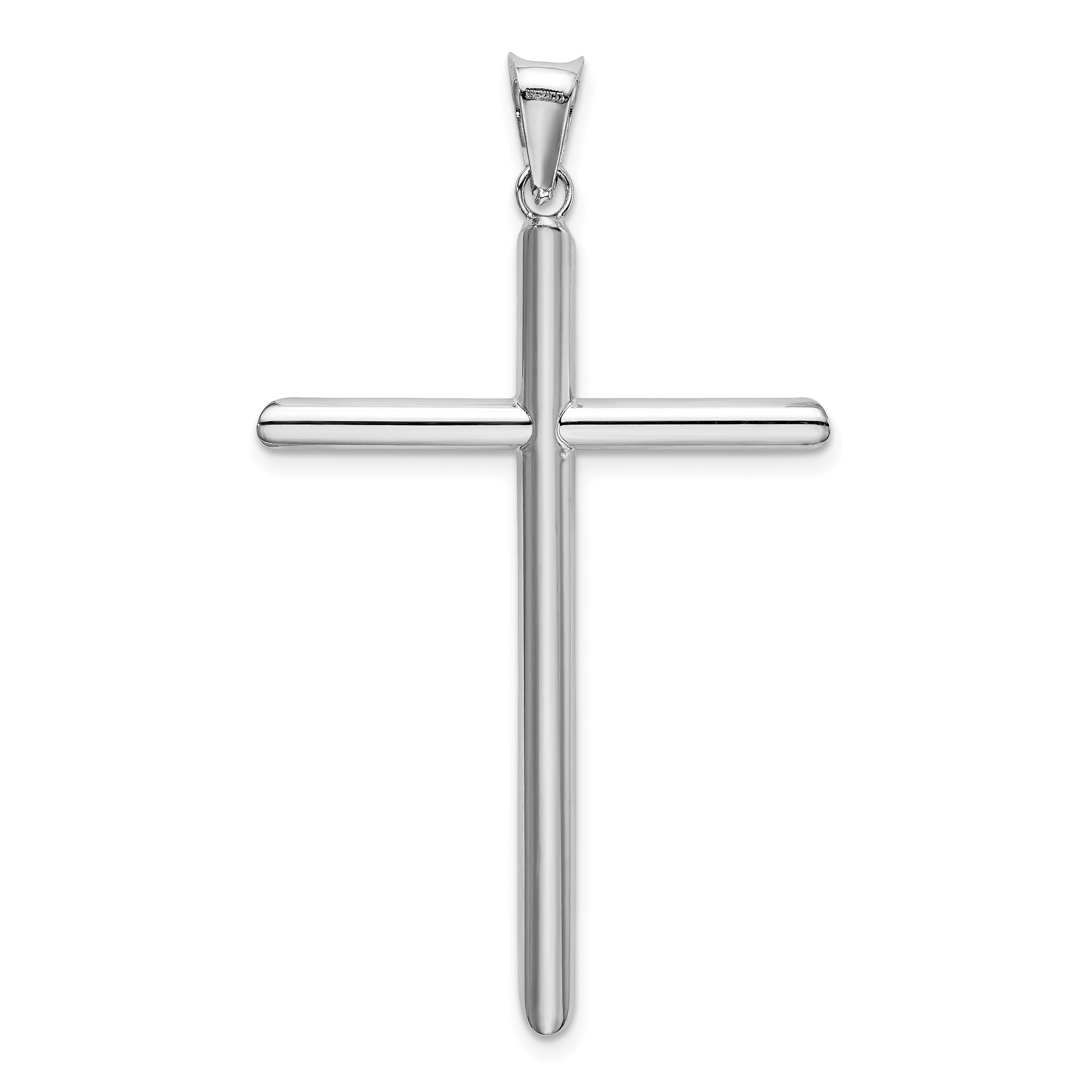 14K White Gold Polished Tube Cross Pendant with Rhodium Finish