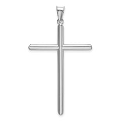 14K White Gold Polished Tube Cross Pendant with Rhodium Finish
