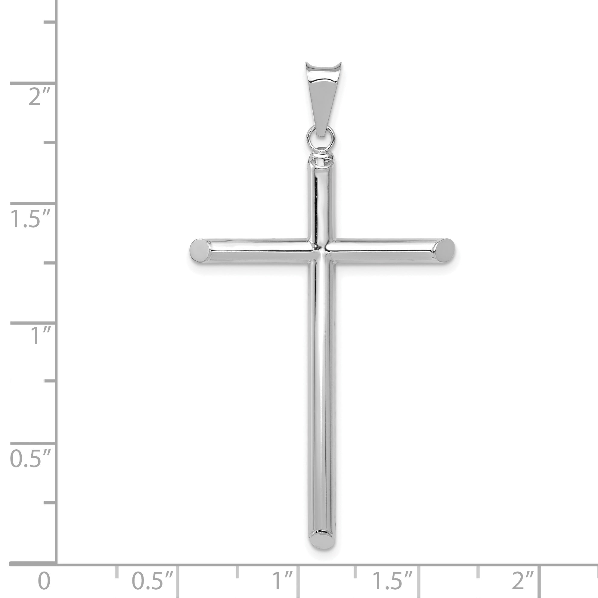 14K White Gold Polished Tube Cross Pendant with Rhodium Finish