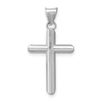 14K White Gold Polished Tube Cross Pendant with Rhodium Finish