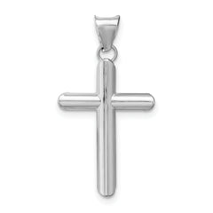 14K White Gold Polished Tube Cross Pendant with Rhodium Finish