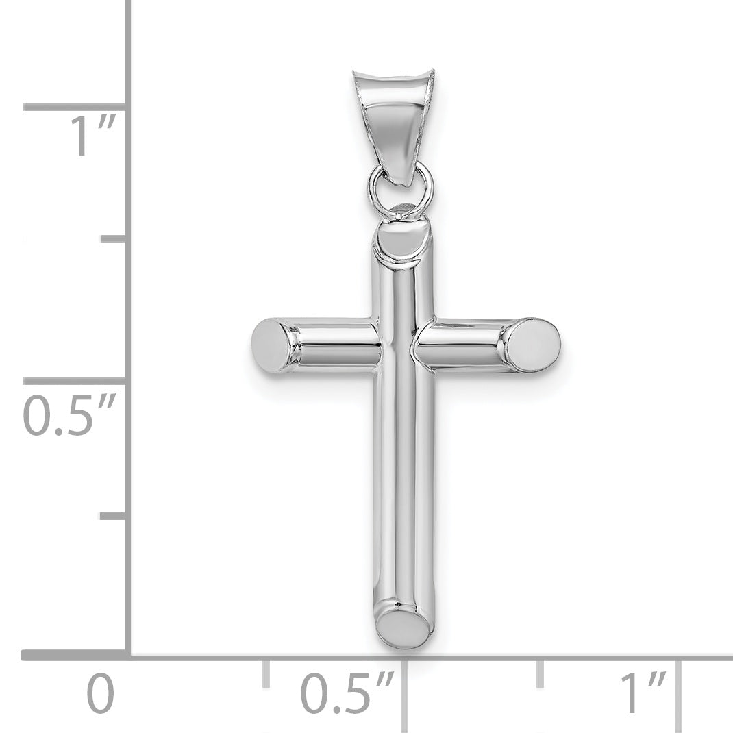 14K White Gold Polished Tube Cross Pendant with Rhodium Finish