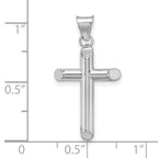 14K White Gold Polished Tube Cross Pendant with Rhodium Finish
