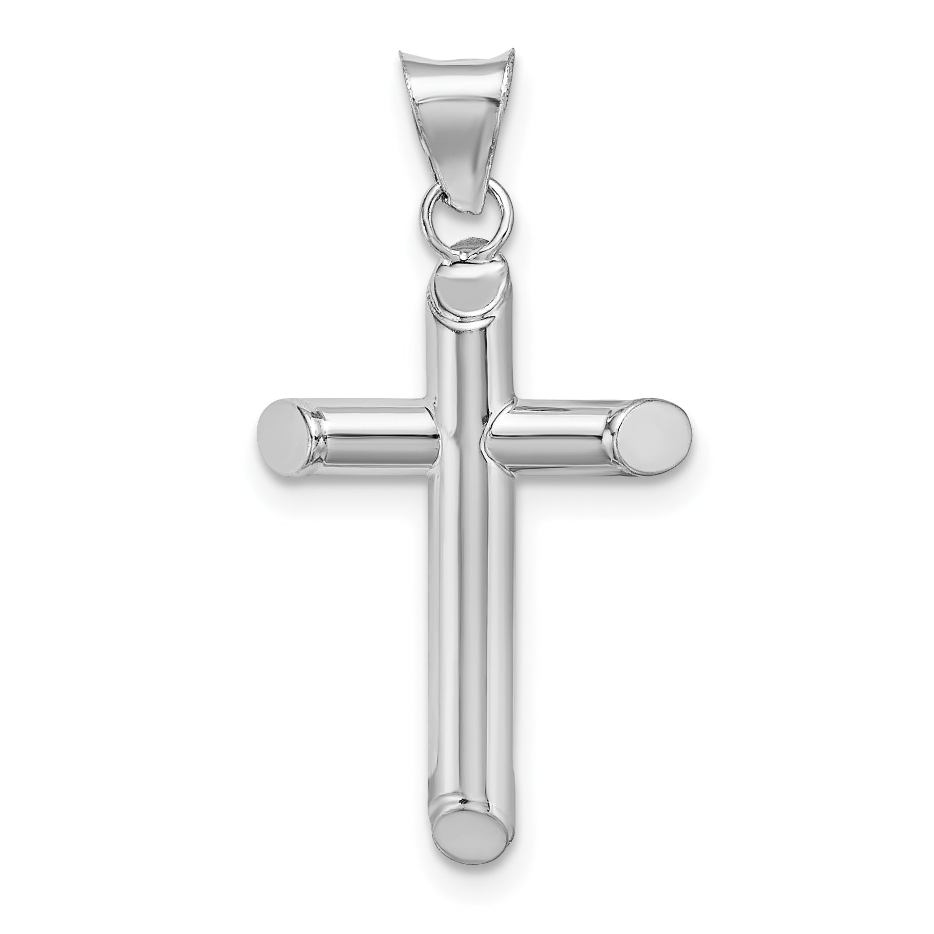 14k White Gold Polished Tube Cross Pendant Main image