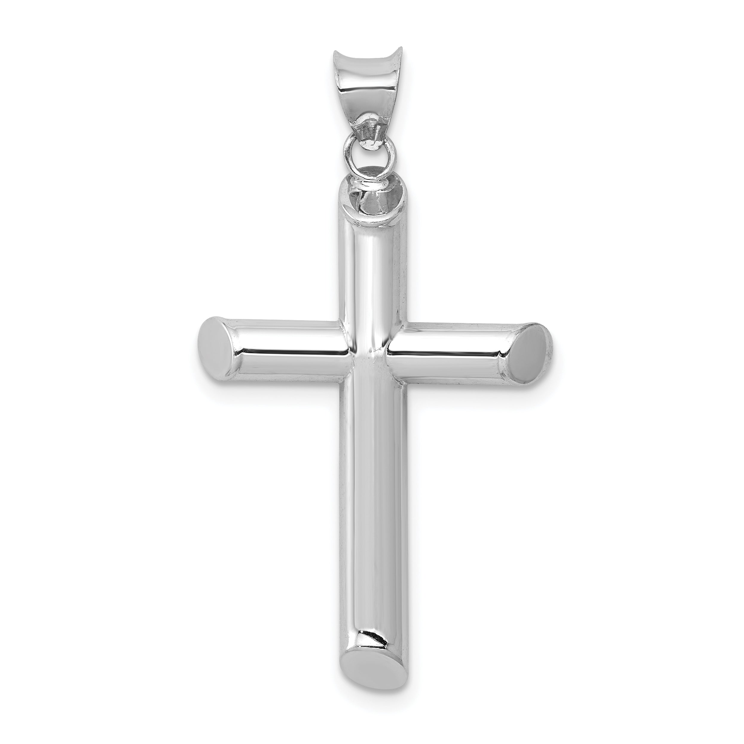 14k White Gold Polished Tube Cross Pendant Main image