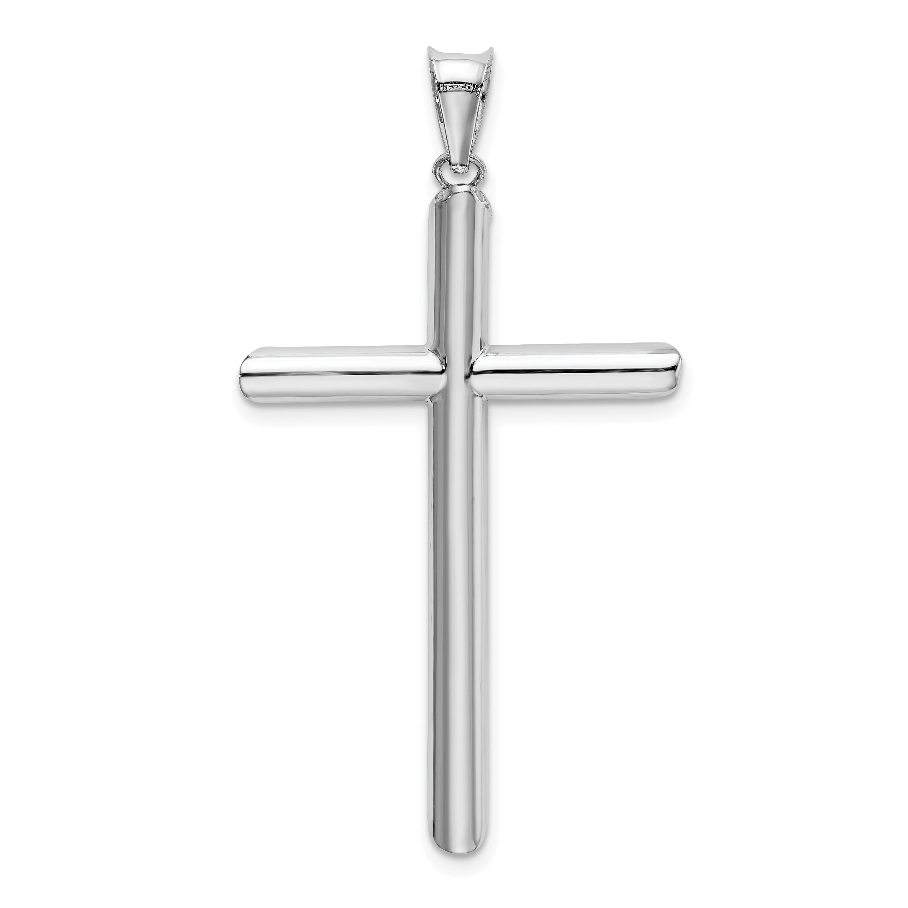 14K White Gold Polished Cross Pendant with Rhodium Finish Elegant 3D Design
