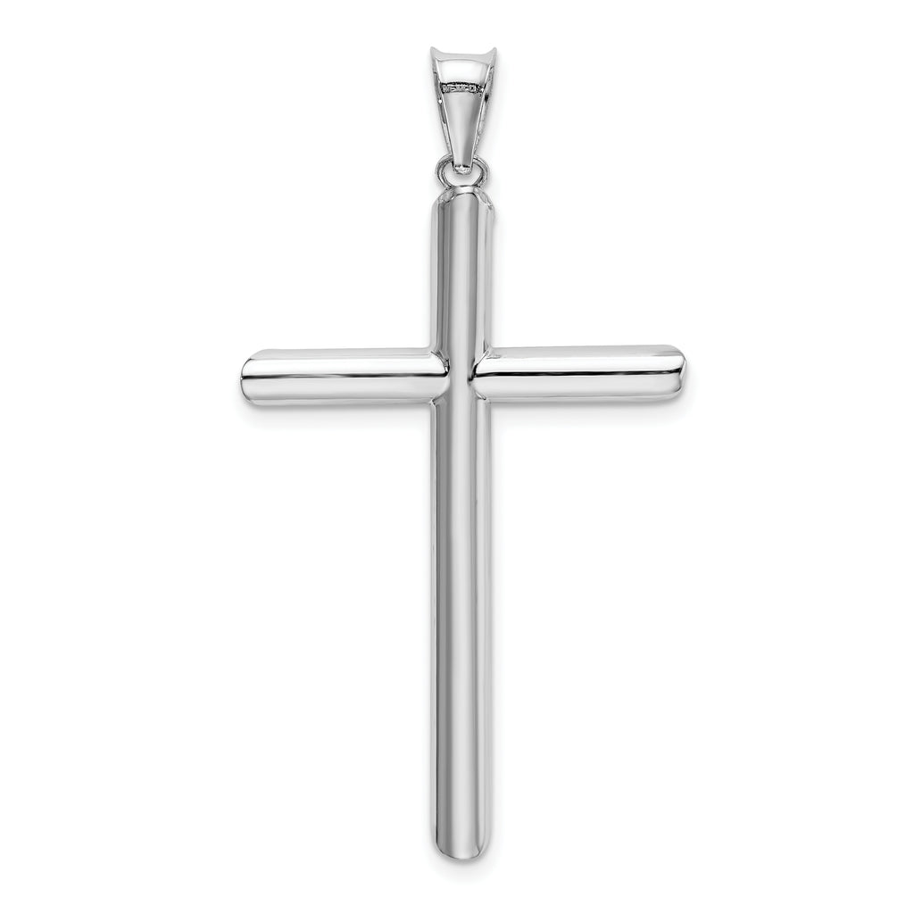 14K White Gold Polished Cross Pendant with Rhodium Finish Elegant 3D Design