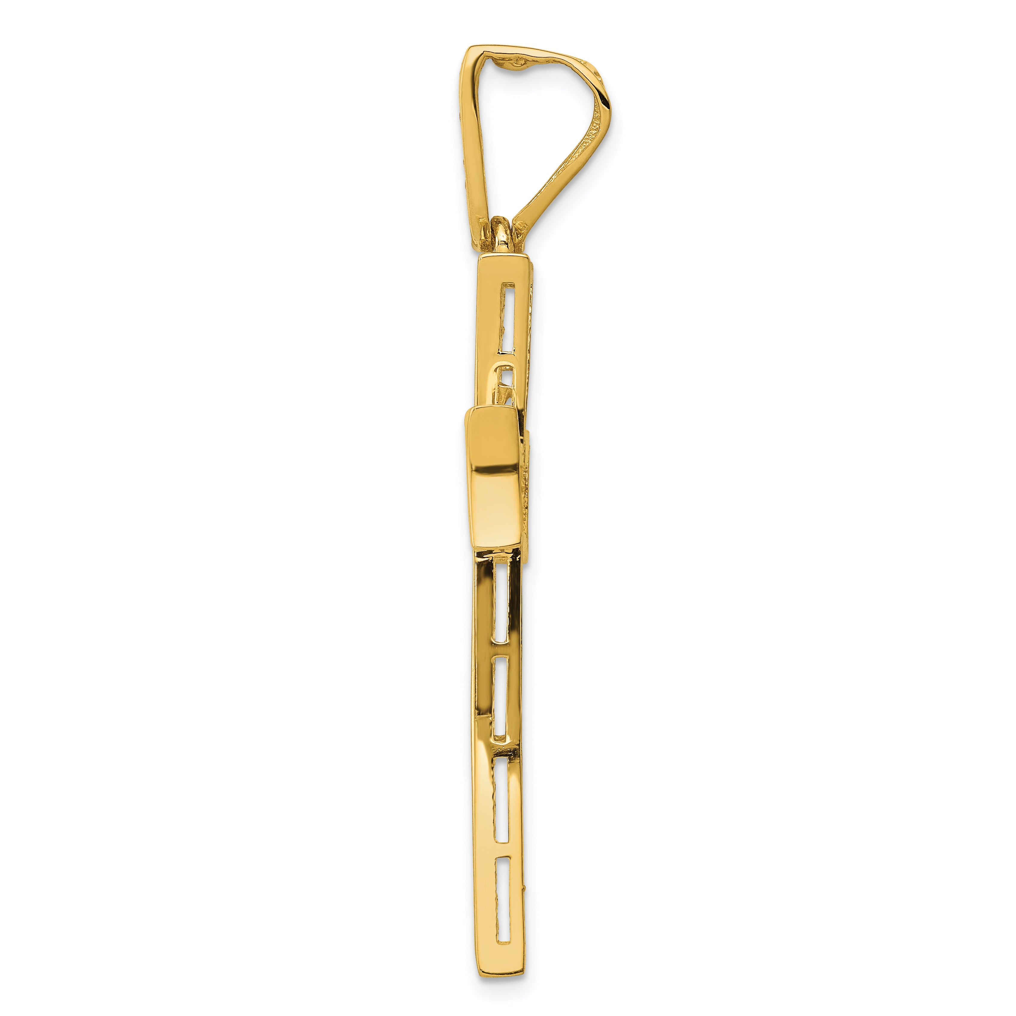 14K Gold Large Cross Pendant with Rhodium, Micro Pave CZ, Elegant Design