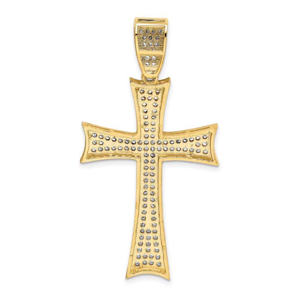 14K Gold Large Cross Pendant with Rhodium, Micro Pave CZ, Elegant Design