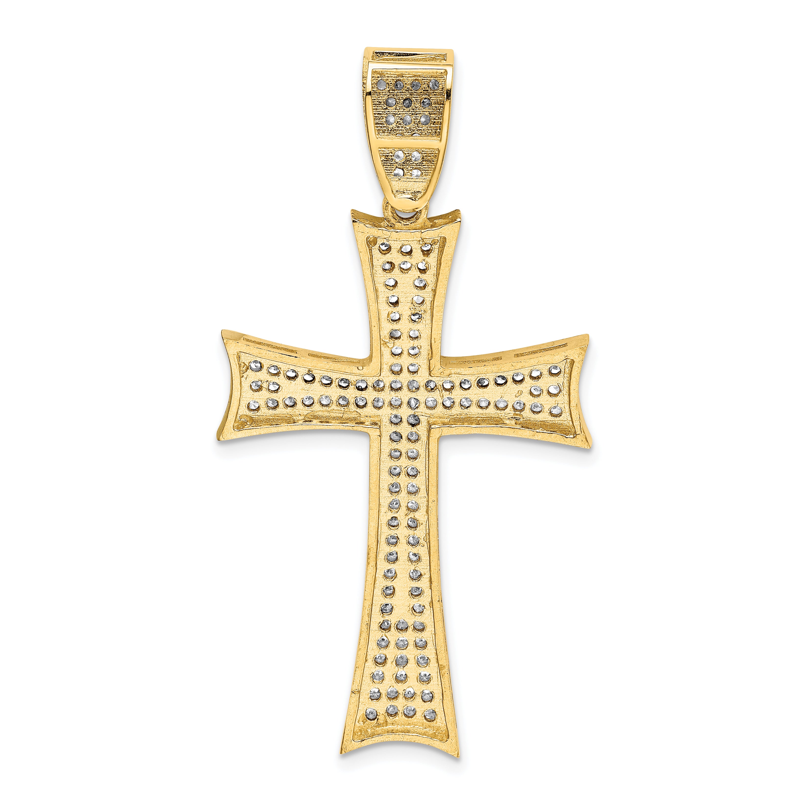 14K Gold Large Cross Pendant with Rhodium, Micro Pave CZ, Elegant Design