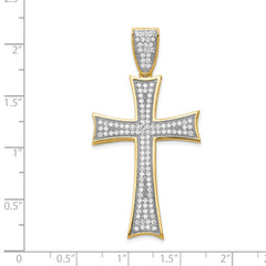 14K Gold Large Cross Pendant with Rhodium, Micro Pave CZ, Elegant Design