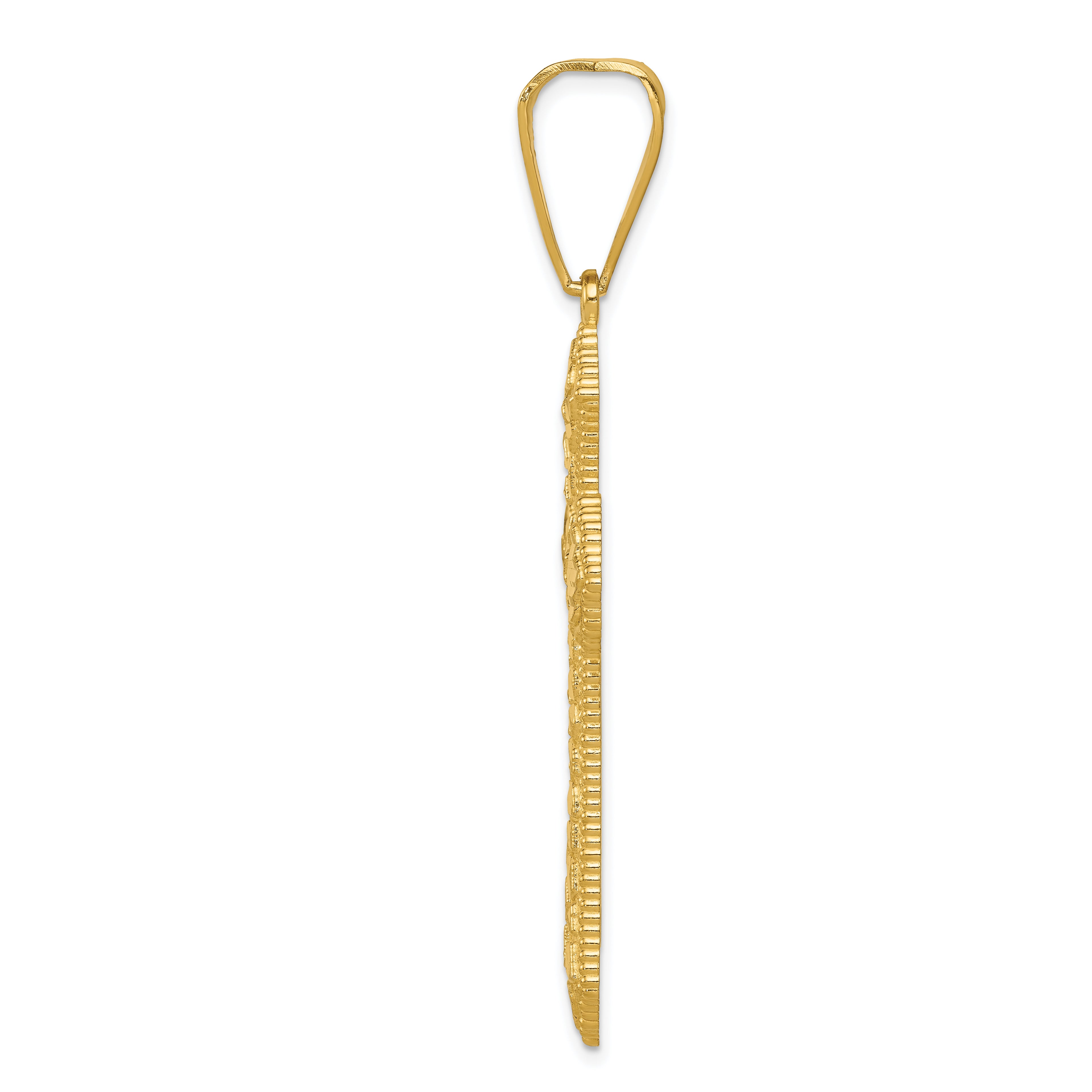 14K Gold Diamond-Cut Budded Cross Pendant with Polished Finish by Sophia Jewelers