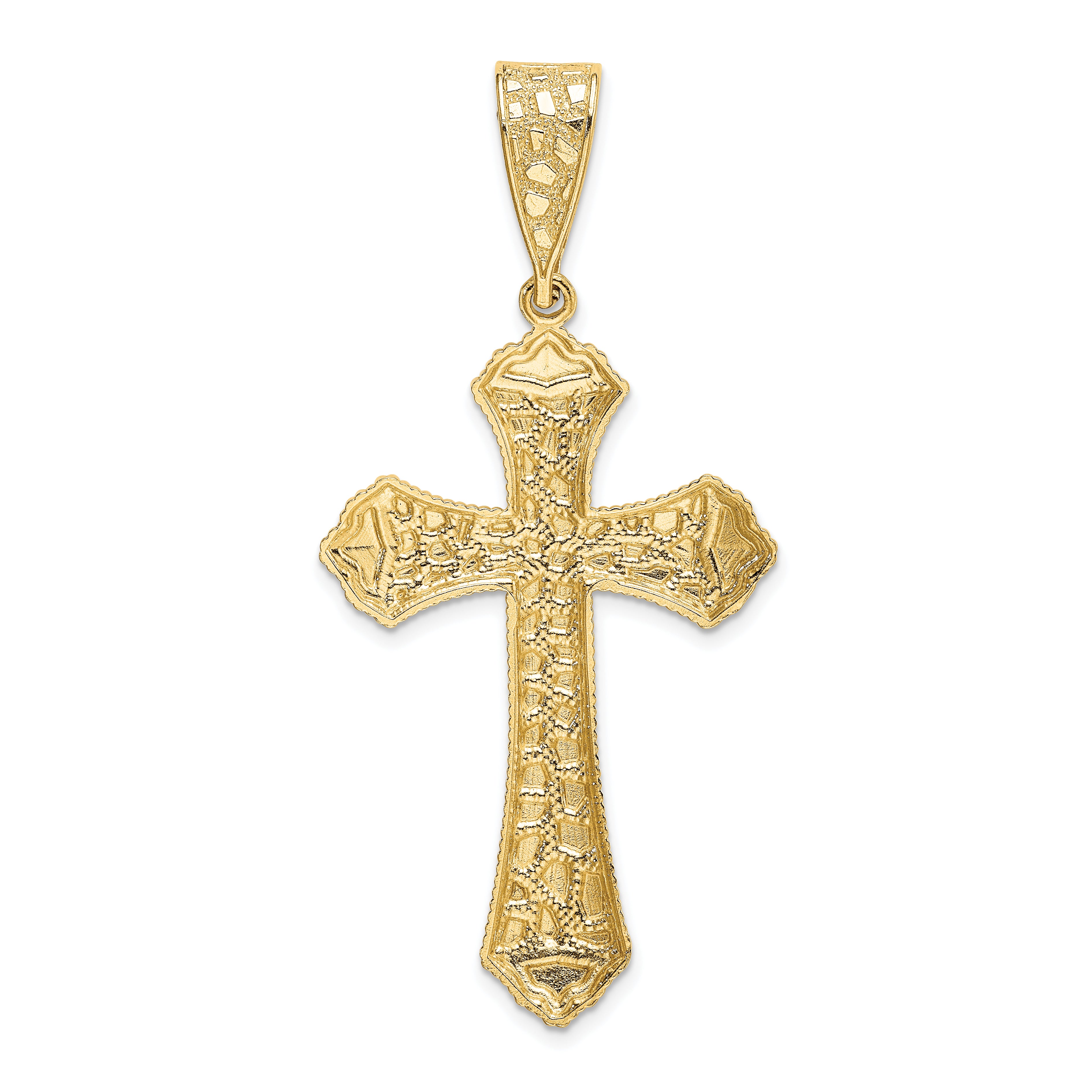 14K Gold Diamond-Cut Budded Cross Pendant with Polished Finish by Sophia Jewelers