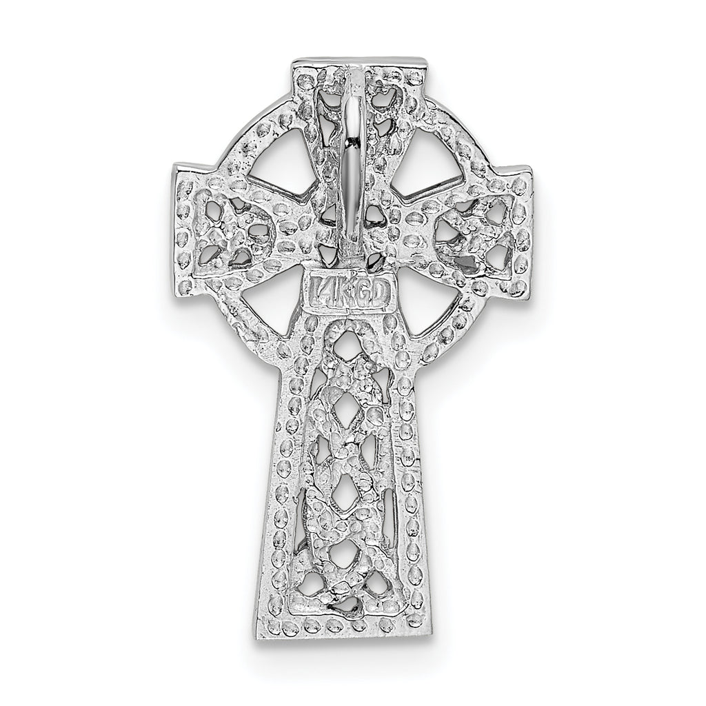 14k White Gold Polished Celtic Cross Slide Pendant, Solid and Rhodium-Plated