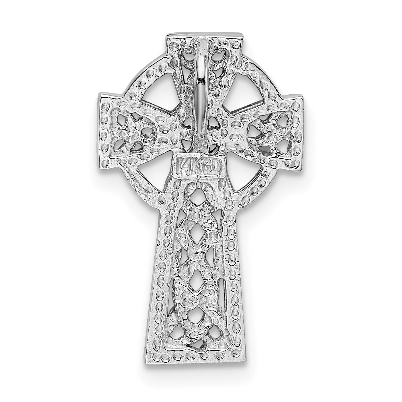 14k White Gold Polished Celtic Cross Slide Pendant, Solid and Rhodium-Plated
