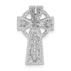 14k White Gold Polished Celtic Cross Slide Pendant, Solid and Rhodium-Plated