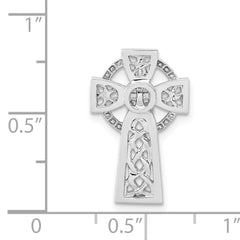 14k White Gold Polished Celtic Cross Slide Pendant, Solid and Rhodium-Plated