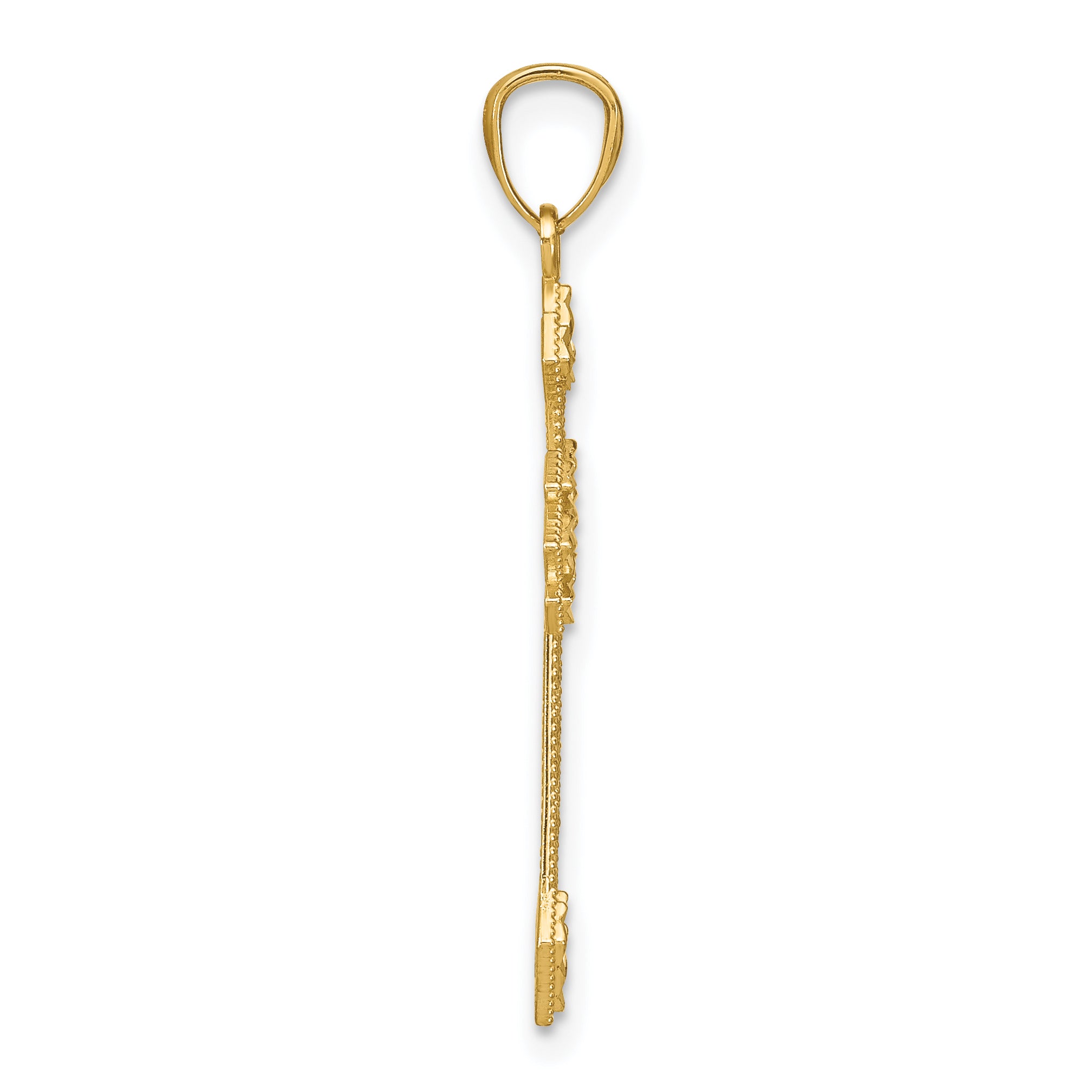 14K Gold Filigree Cross Pendant with Polished Diamond-Cut Design