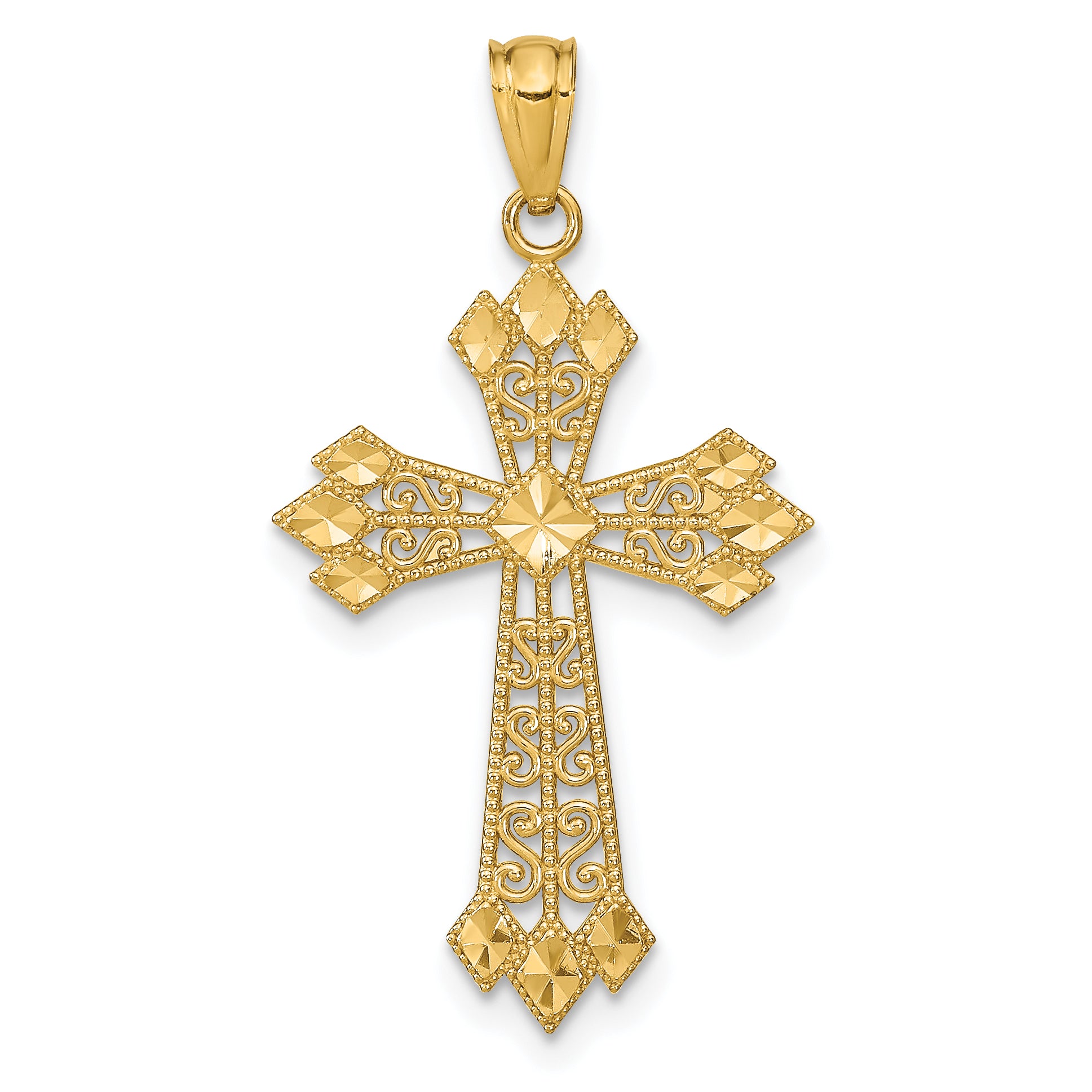 14k Diamond-cut Polished Filigree Cross Pendant Main image