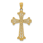14K Gold Diamond-Cut Polished Filigree Cross Pendant with Hearts, Reversible