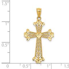 14k Diamond-cut Polished Filigree Hearts Cross Pendant