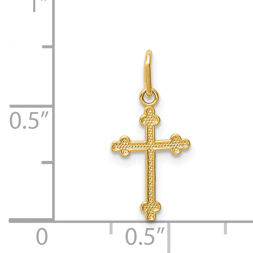 14K Gold Polished Budded Cross Charm with Diamond-Cut Design Reversible Elegance