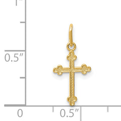 14K Gold Polished Budded Cross Charm with Diamond-Cut Design Reversible Elegance