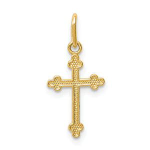 Small Budded Cross Charm in 14K Yellow Gold, 19mm Reversible - Sophia Jewelers