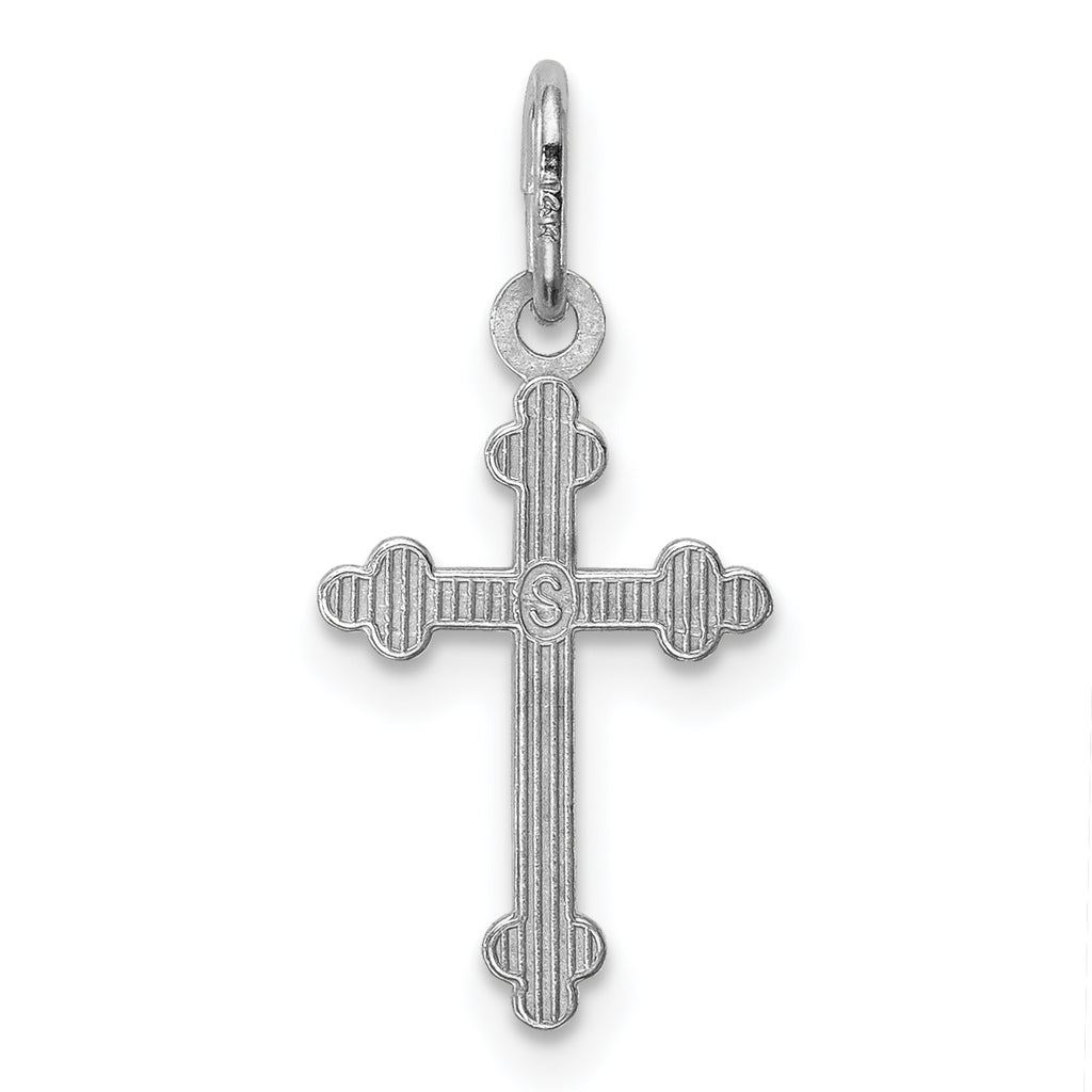 14K White Gold Polished Diamond-Cut Budded Cross Charm Elegant and Durable