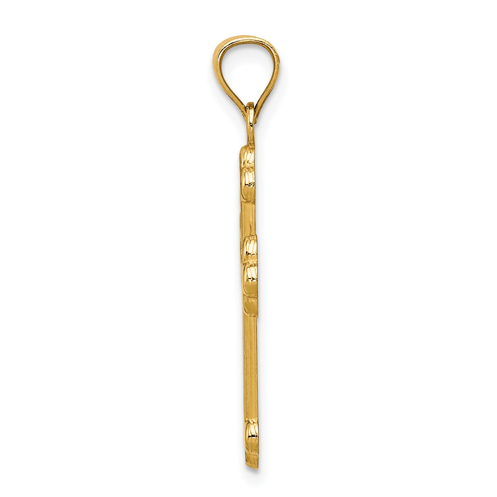 14K Gold Budded Cross Pendant with Satin and Polished Finish  Solid, Elegant Design