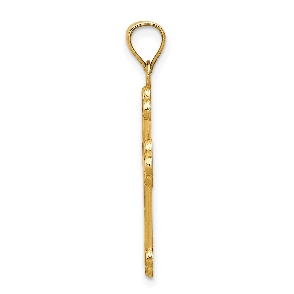 14K Gold Budded Cross Pendant with Satin and Polished Finish  Solid, Elegant Design
