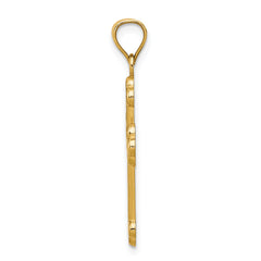 14K Gold Budded Cross Pendant with Satin and Polished Finish  Solid, Elegant Design