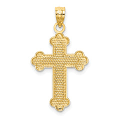 14K Gold Budded Cross Pendant with Satin and Polished Finish  Solid, Elegant Design