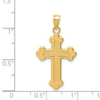 14K Gold Budded Cross Pendant with Satin and Polished Finish  Solid, Elegant Design