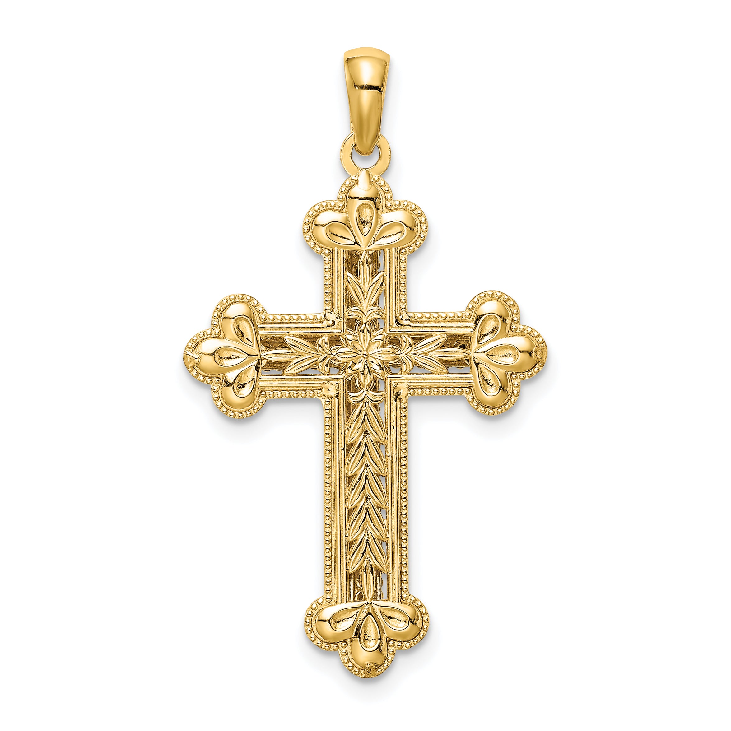 14K Two-Tone Gold 3D Cross Pendant with Diamond-Cut Polished Finish