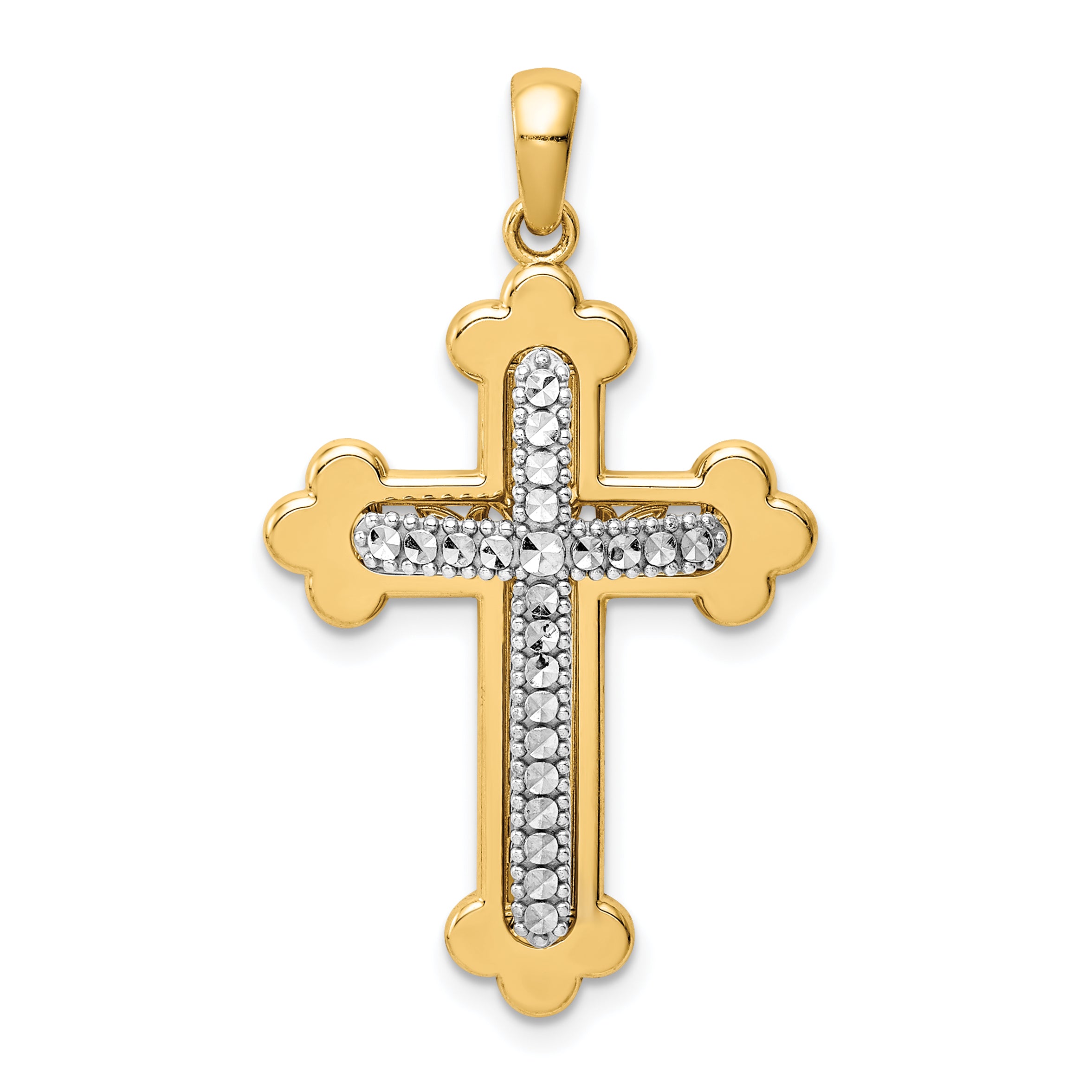 14k Two-tone Diamond-cut Polished 3D Cross Pendant