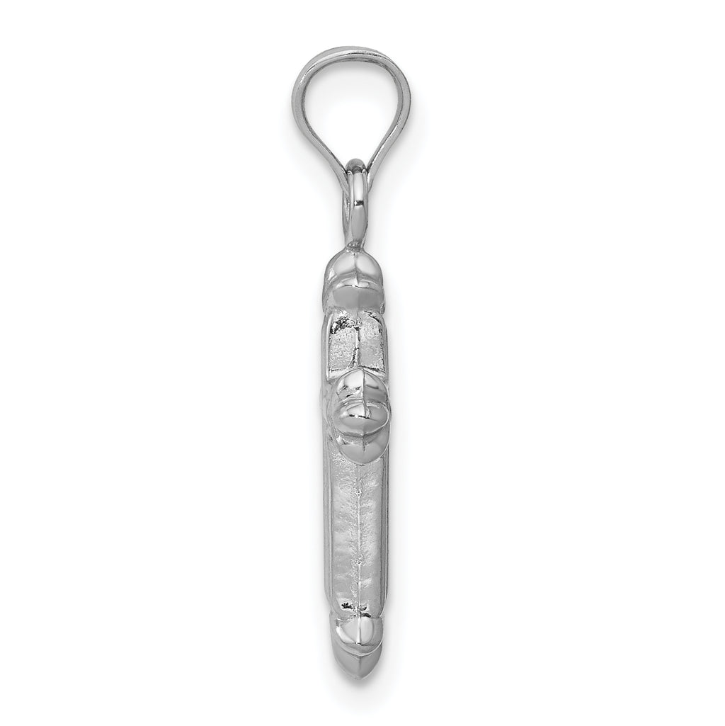 14K White Gold Fleur de Lis Hollow Cross Charm with Rhodium Finish