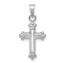 14K White Gold Fleur de Lis Hollow Cross Charm with Rhodium Finish