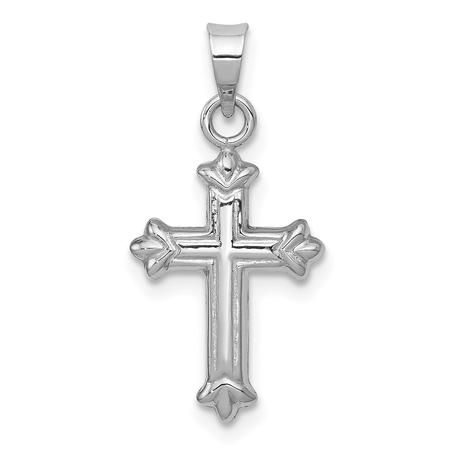 14k White Gold Fleur de Lis Hollow Cross Charm Main image