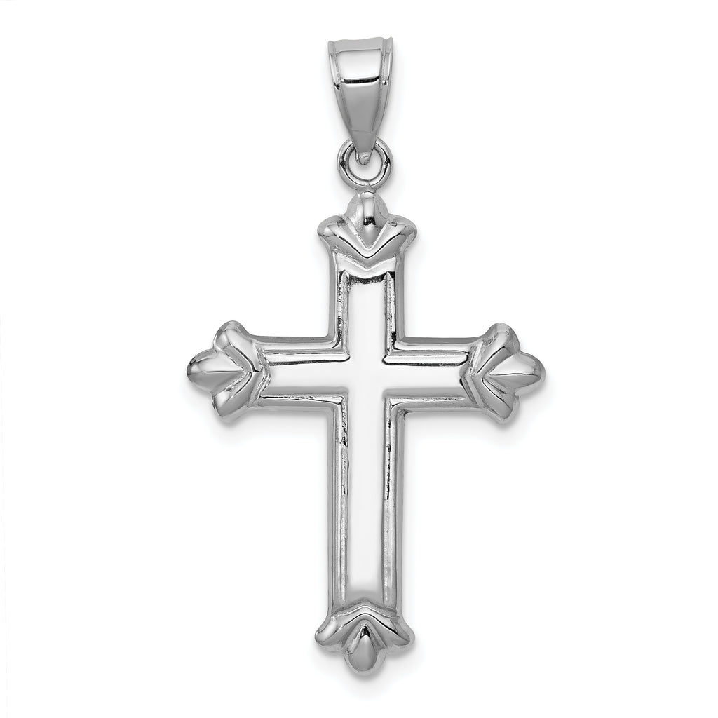 14K White Gold Reversible Diamond-Cut Cross Pendant with 3D Polished Finish