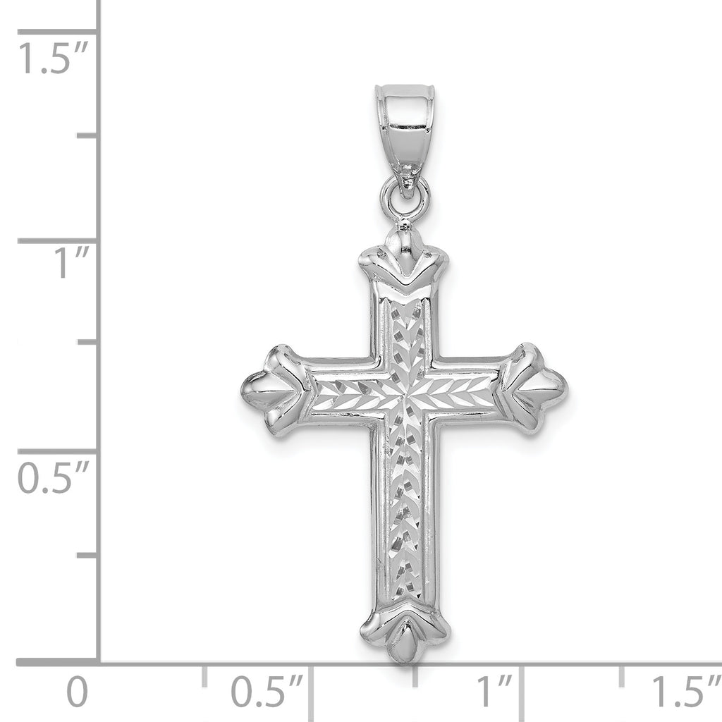 14K White Gold Reversible Diamond-Cut Cross Pendant with 3D Polished Finish