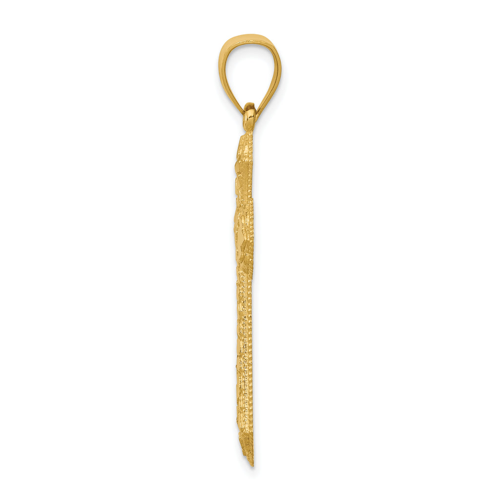 14K Gold Diamond-Cut Budded Cross Pendant with Polished Finish