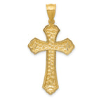 14K Gold Diamond-Cut Budded Cross Pendant with Polished Finish