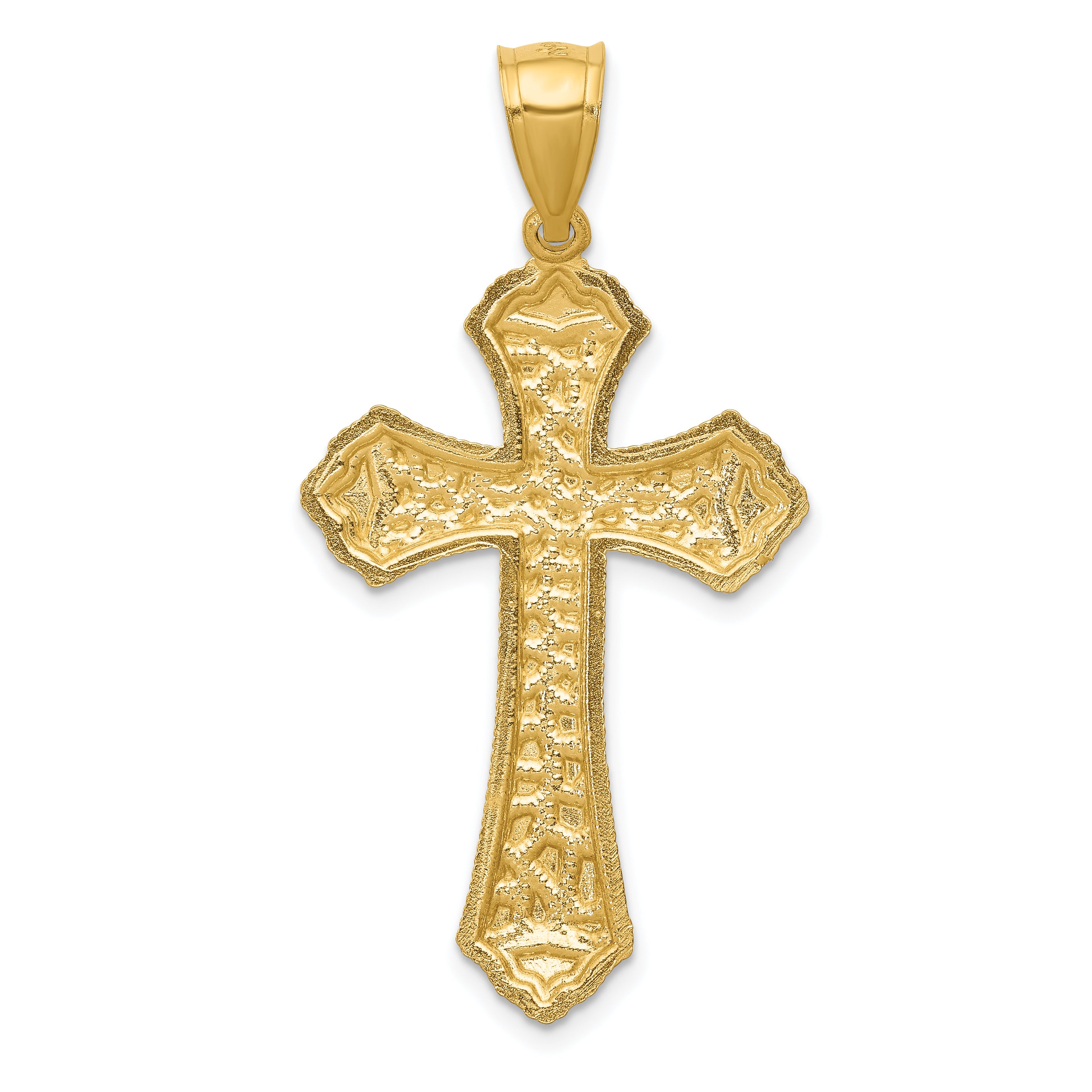 14K Gold Diamond-Cut Budded Cross Pendant with Polished Finish