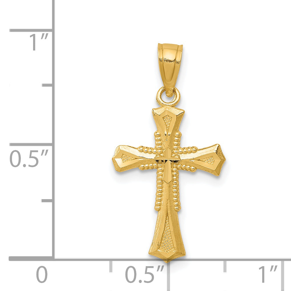 14K Gold Diamond-Cut Cross Pendant with Polished Finish Solid & Elegant