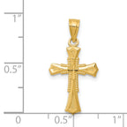 14K Gold Diamond-Cut Cross Pendant with Polished Finish Solid & Elegant