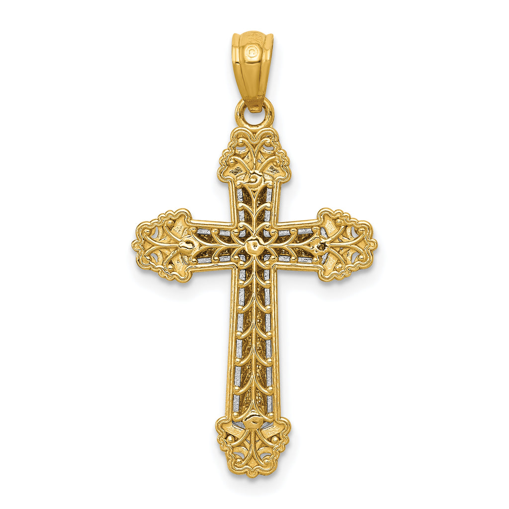 14K Two-Tone Polished Cross Pendant Solid Gold, Elegant Design