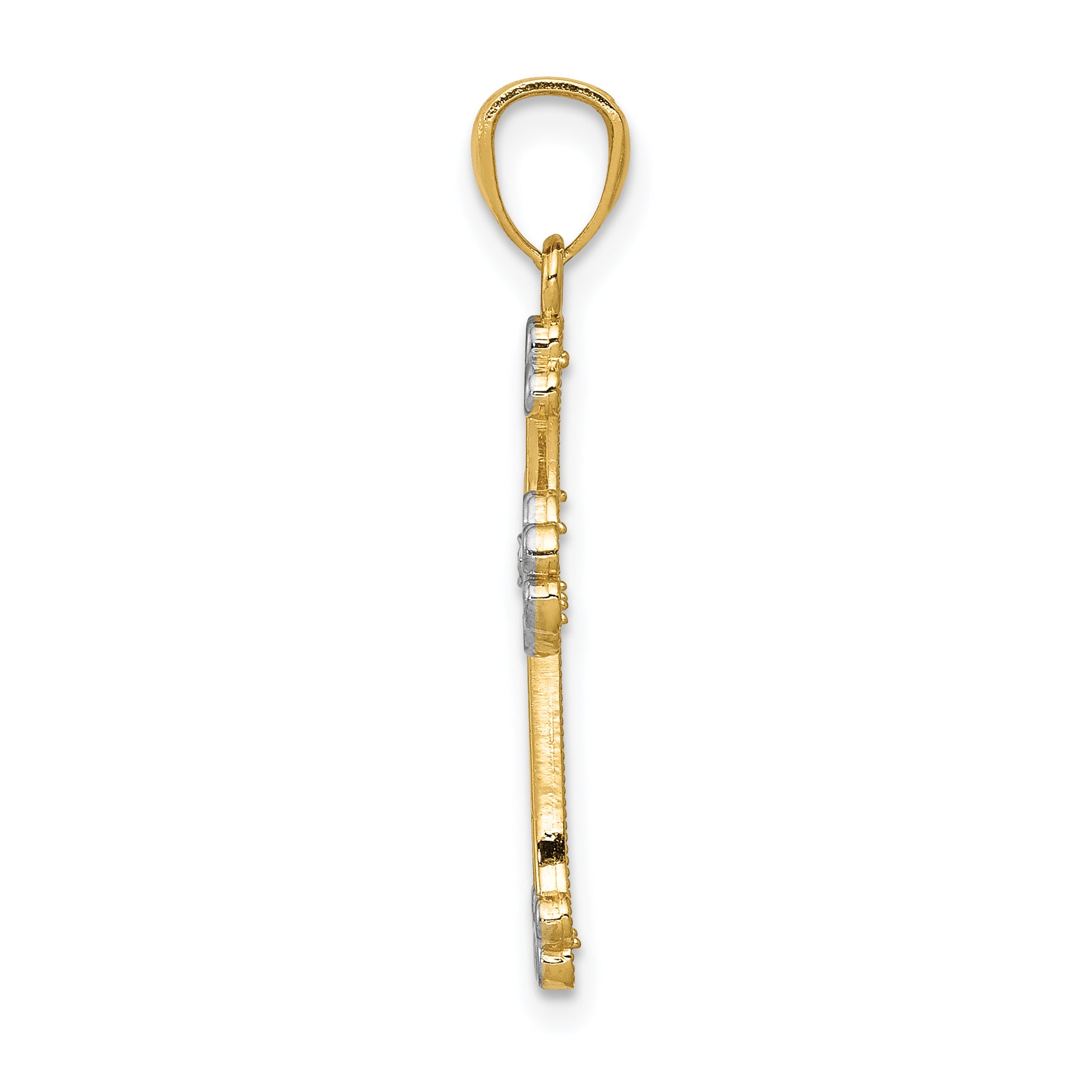 14K Gold and Rhodium Filigree Cross Pendant with Diamond-Cut Detail Secondary image